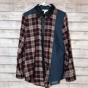 BCBGeneration Sequin‎ Plaid Button Down